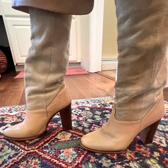 Over The Knee High Heel Boots - Suede/Leather Camel - Vintage Brazillian - Picture 3 of 13